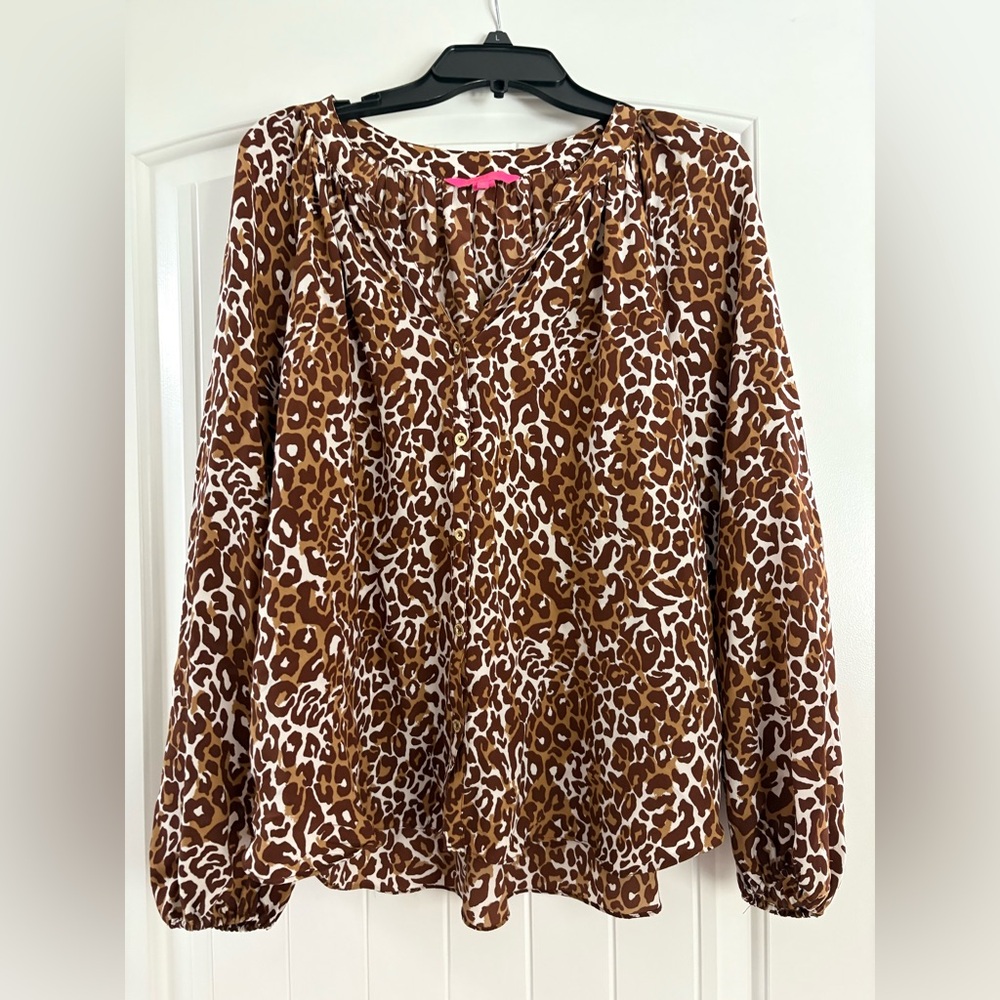 Lilly Pulitzer Brown Leopard Print Blouse